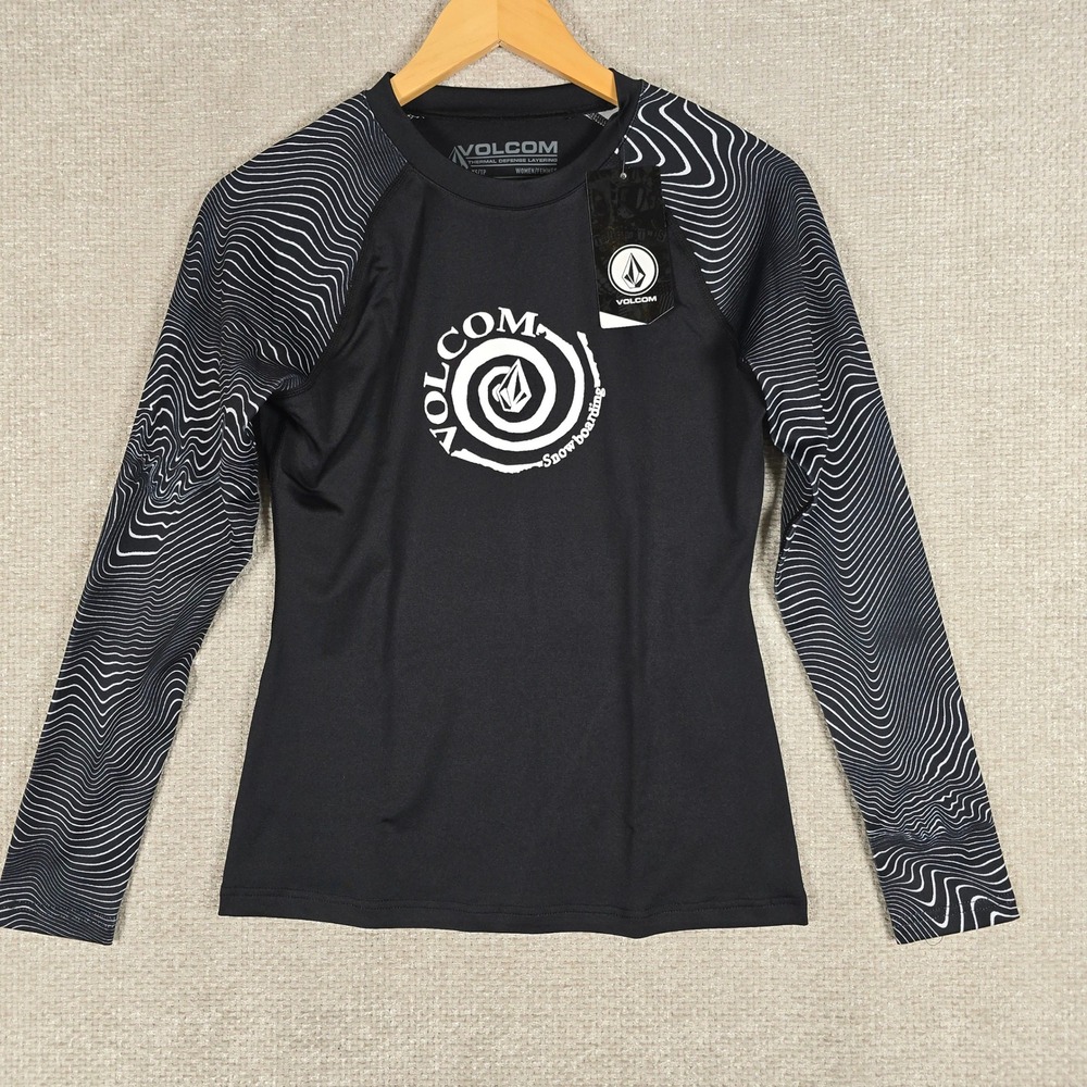 Volcom Womens V-Science Crew Thermal Base Layer Top Black White H2152502 XS
